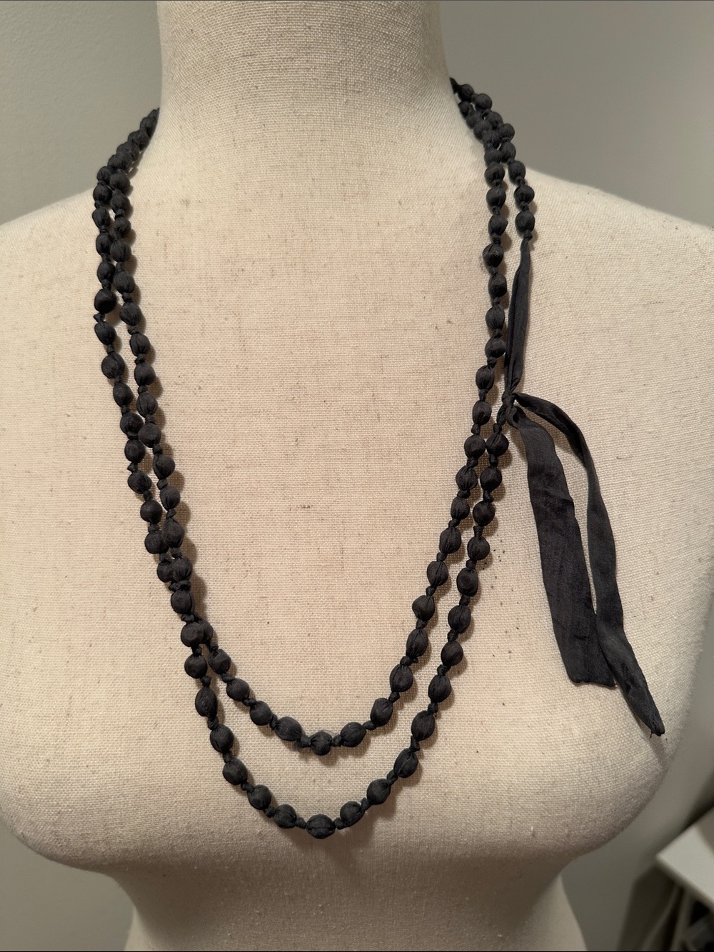 Eileen Fisher Charcoal Silk Wrapped Bead Necklace